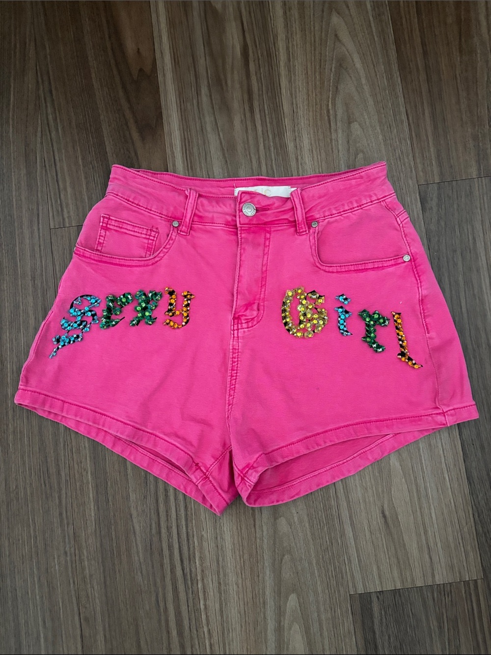 Hot Pink Embellished 'Sexy Girl' High-Rise Women's Shorts